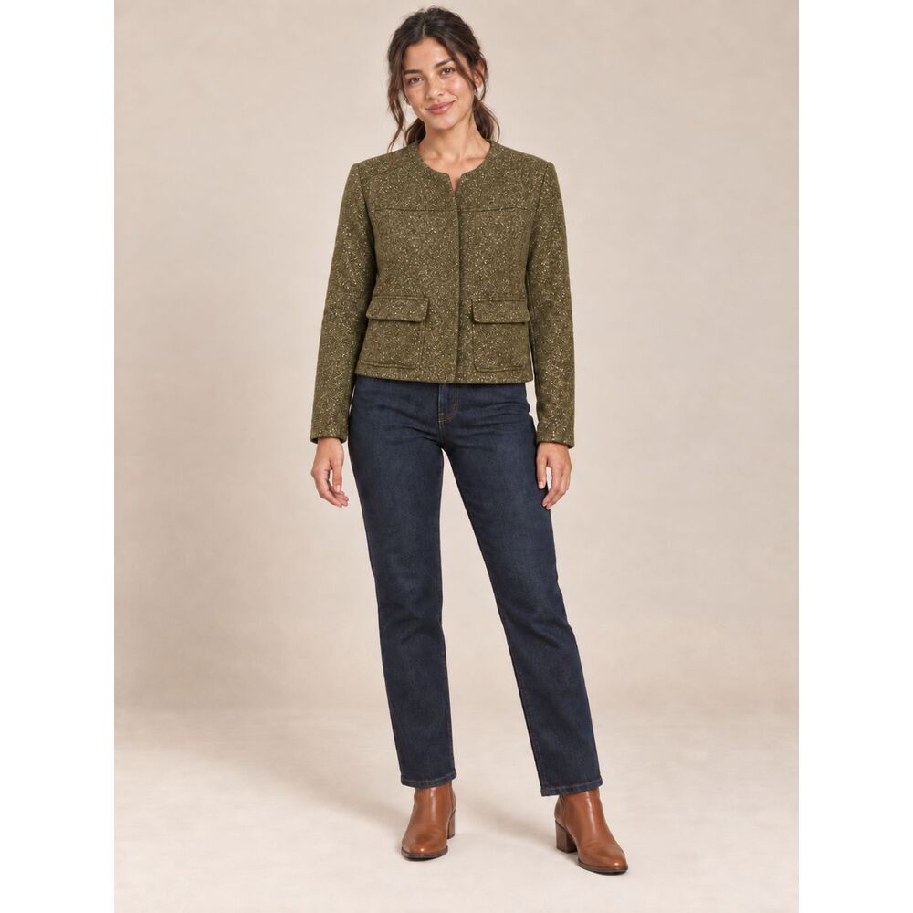 A New Day Olive Green Tweed Collarless Blazer Jacket Women 10